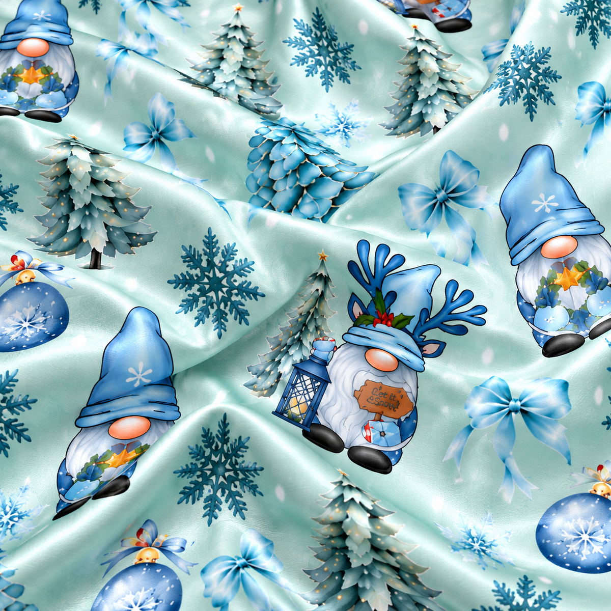 PJ-M2228-Christmas Pajama Set, Blue Gnome Reindeer Holiday Pajamas, Snowflake Christmas Tree Sleepwear, Winter Festive Family PJs