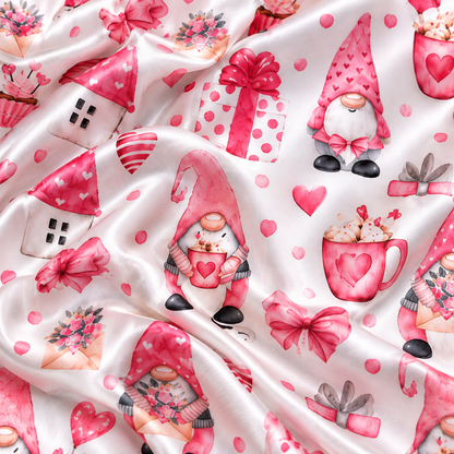 PJ-M2229-Pink Christmas Pajama Set, Gnome Bow Holiday Pajamas, Festive Gift Heart Sleepwear, Whimsical Christmas Morning Family PJs