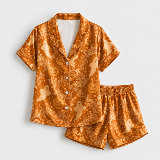 PJ-M237-Ghost Halloween Pajama Apparel, Sketchy Pattern Loungewear Sleepwear Collection Top Bottom Matching Clothing