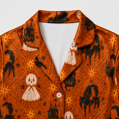 PJ-M238-Spooky Halloween Pajama Apparel, Spooky Pattern Loungewear Sleepwear Collection Top Bottom Matching Clothing