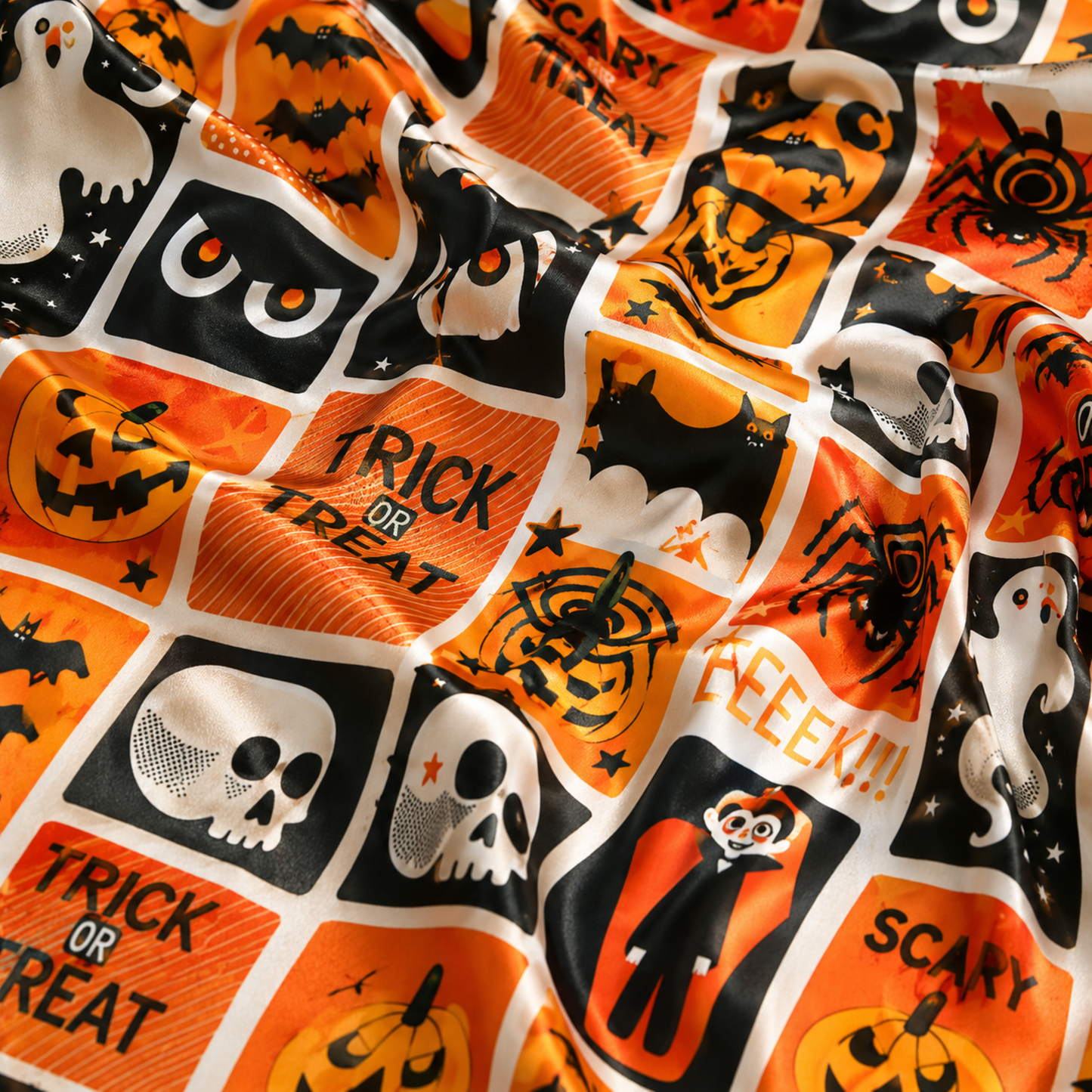 PJ-M239-Orange Halloween Pajama Apparel, Spooky Pattern Loungewear Sleepwear Collection Top Bottom Matching Clothing