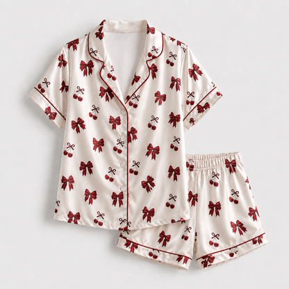 PJ-M241-Alabaster Graphic Pajama Apparel, Elegant Ribbon Motif Loungewear Sleepwear Collection Top Bottom Garments