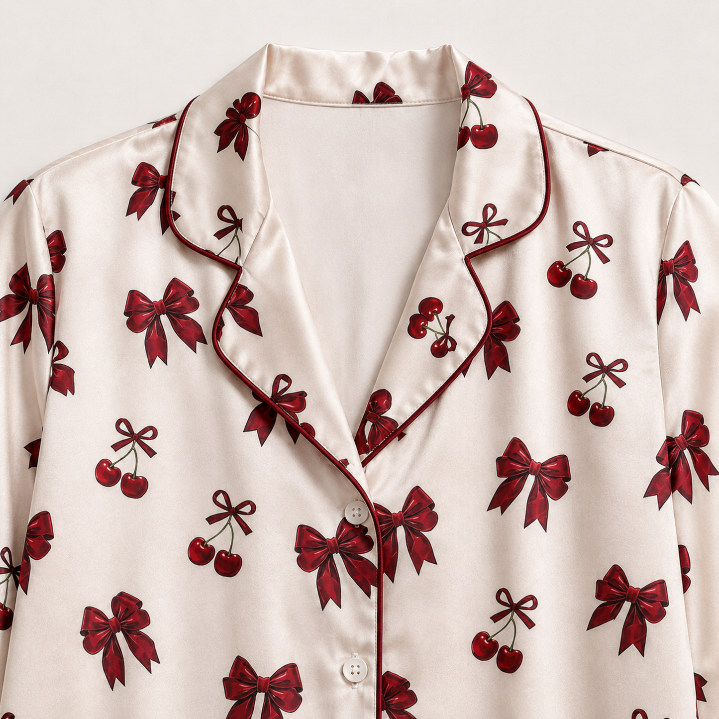 PJ-M241-Alabaster Graphic Pajama Apparel, Elegant Ribbon Motif Loungewear Sleepwear Collection Top Bottom Garments