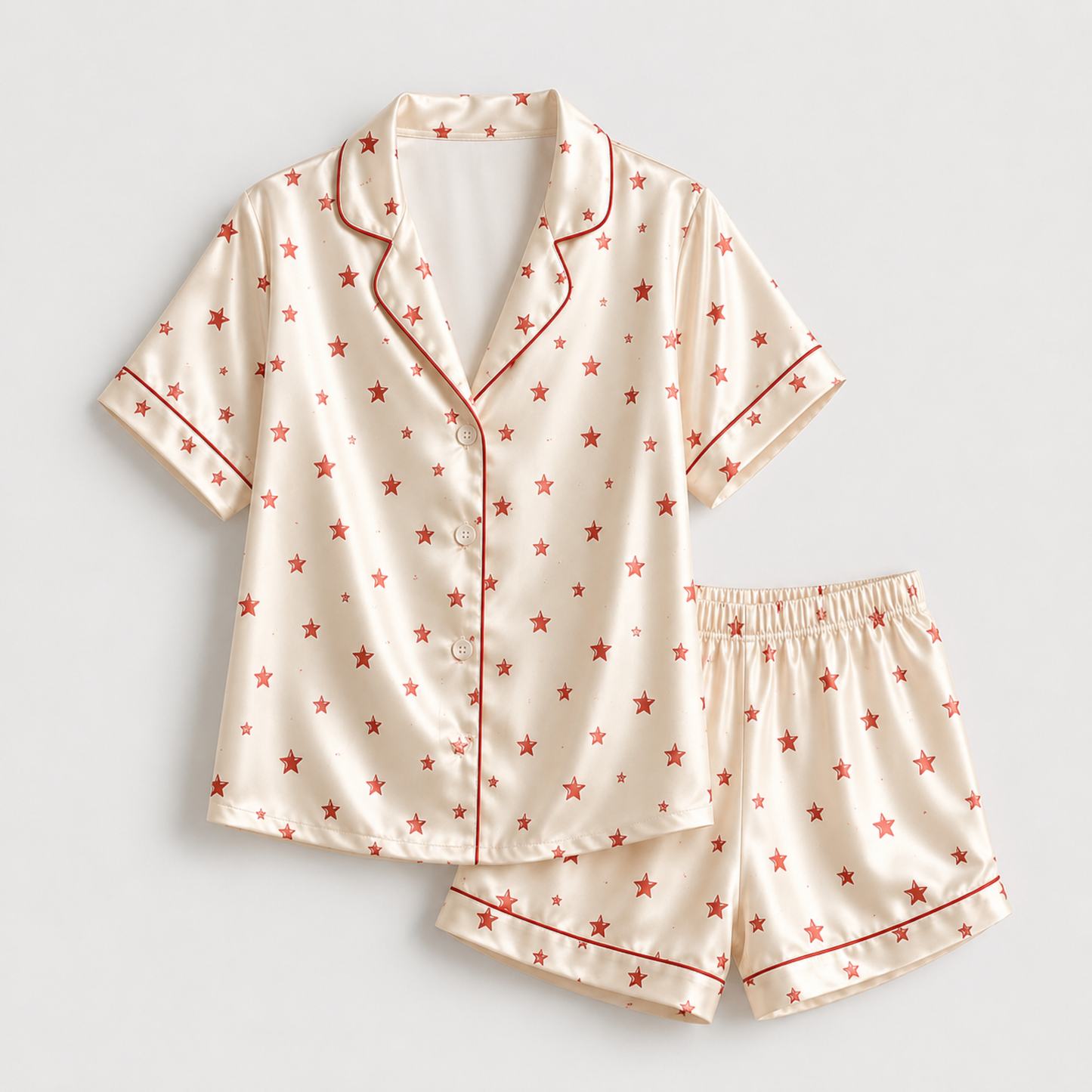 PJ-M242-Star Pajama Apparel, Red Pattern Loungewear Sleepwear Collection Top Bottom Matching Clothing