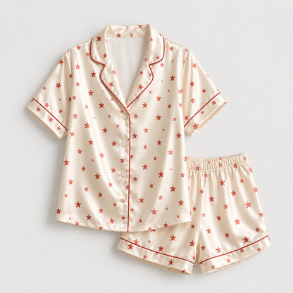 PJ-M242-Star Pajama Apparel, Red Pattern Loungewear Sleepwear Collection Top Bottom Matching Clothing
