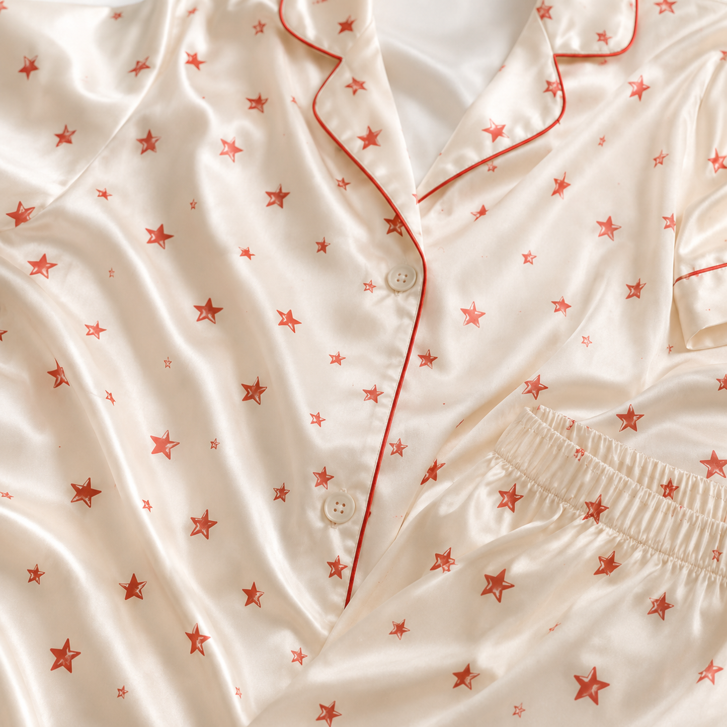 PJ-M242-Star Pajama Apparel, Red Pattern Loungewear Sleepwear Collection Top Bottom Matching Clothing