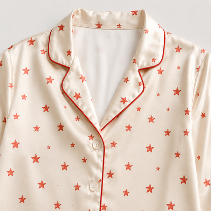 PJ-M242-Star Pajama Apparel, Red Pattern Loungewear Sleepwear Collection Top Bottom Matching Clothing