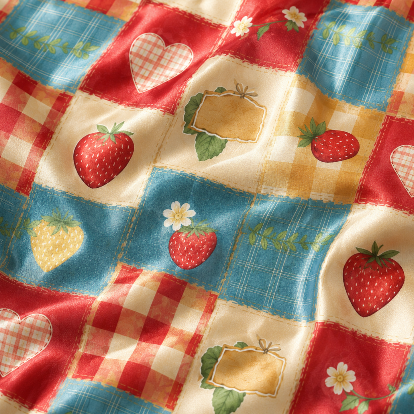 PJ-M244-Multi Strawberry Pajama Apparel, Gingham Pattern Loungewear Sleepwear Collection Top Bottom Matching Clothing
