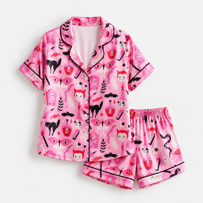PJ-M245-Rose Halloween Aesthetic Pajama Apparel, Whimsical Occult Graphic Loungewear Sleepwear Collection Top Bottom Raiment
