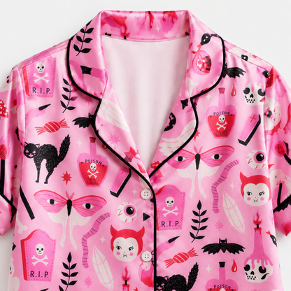 PJ-M245-Rose Halloween Aesthetic Pajama Apparel, Whimsical Occult Graphic Loungewear Sleepwear Collection Top Bottom Raiment