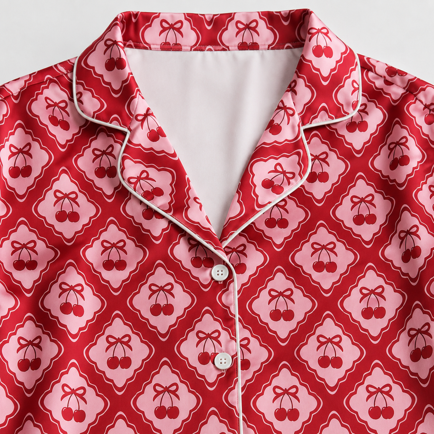 PJ-M247-Cherry Pajama Apparel, Diamond Pattern Loungewear Sleepwear Collection Top Bottom Matching Clothing