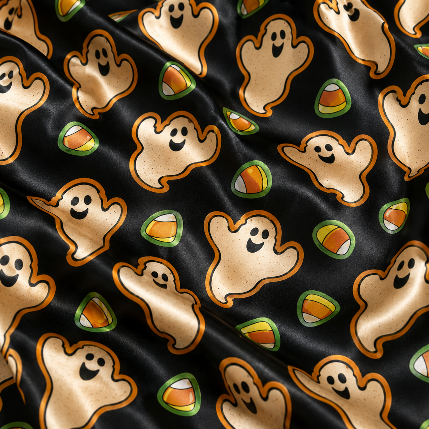 PJ-M249-Black Halloween Ghost Pajama Apparel, Candy Corn Pattern Loungewear Sleepwear Collection Top Bottom Clothing