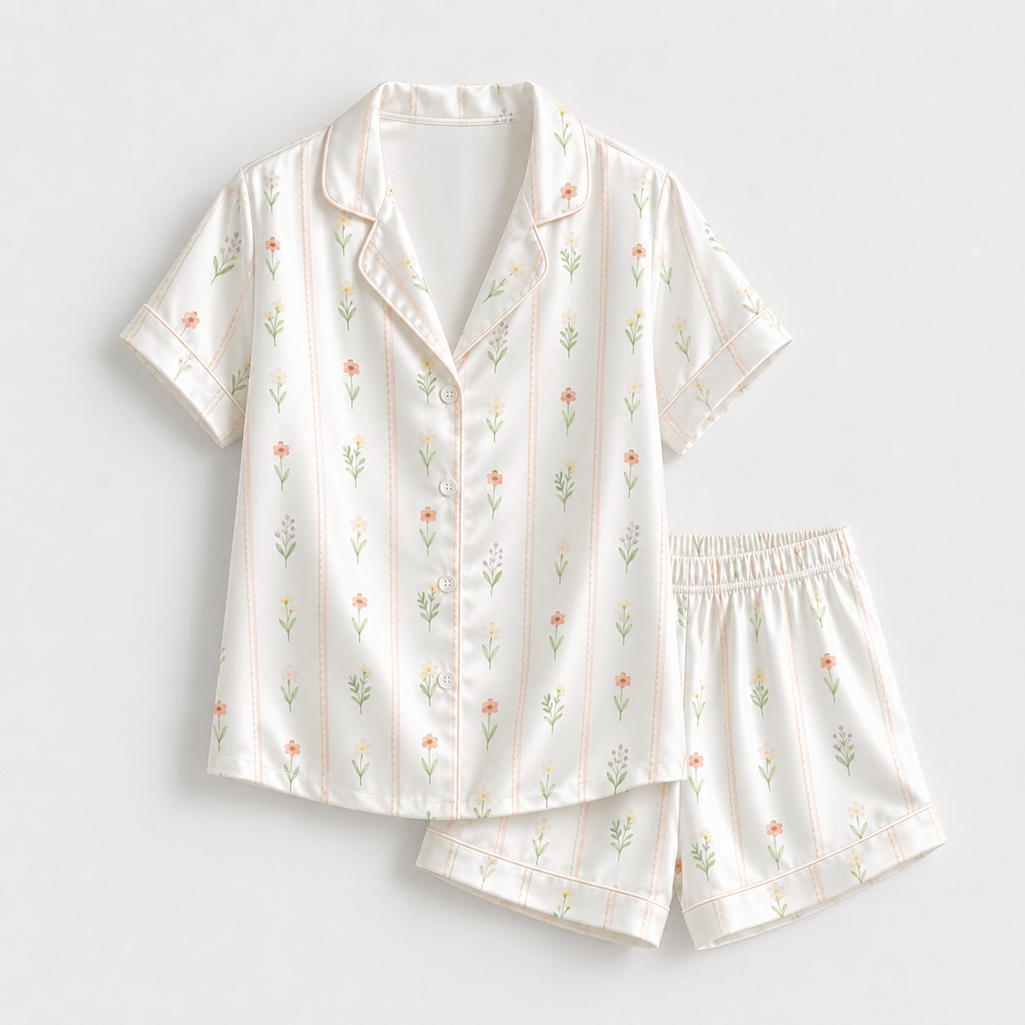 PJ-M252-Floral Print Satin Pajama Set, Matching Sleepwear and Cozy Loungewear Collection