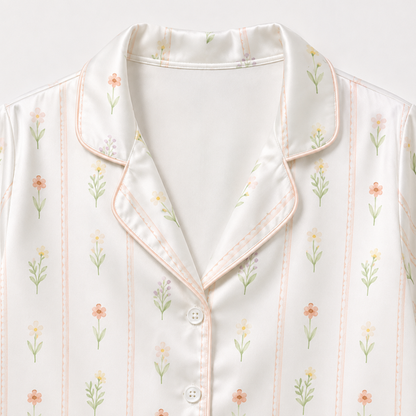 PJ-M252-Floral Print Satin Pajama Set, Matching Sleepwear and Cozy Loungewear Collection