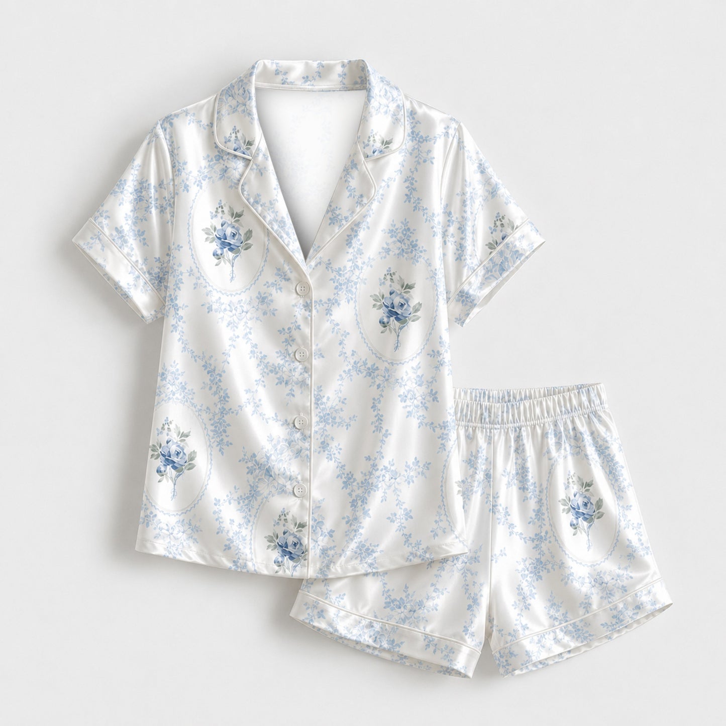 PJ-M253-Vintage Floral Pattern Pajama Set with Lightweight Comfortable Lounge Style
