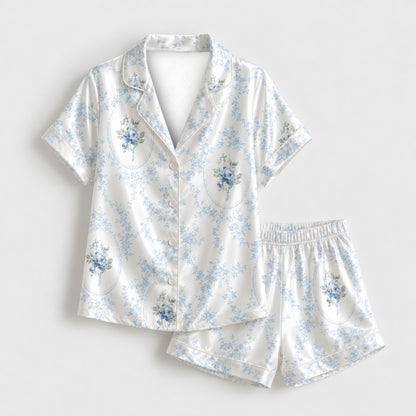 PJ-M253-Vintage Floral Pattern Pajama Set with Lightweight Comfortable Lounge Style