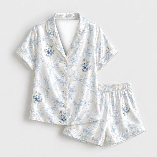 PJ-M253-Vintage Floral Pattern Pajama Set with Lightweight Comfortable Lounge Style