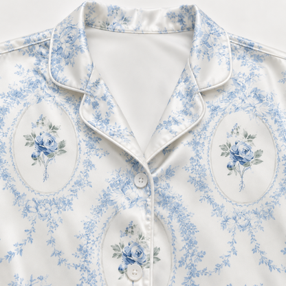 PJ-M253-Vintage Floral Pattern Pajama Set with Lightweight Comfortable Lounge Style