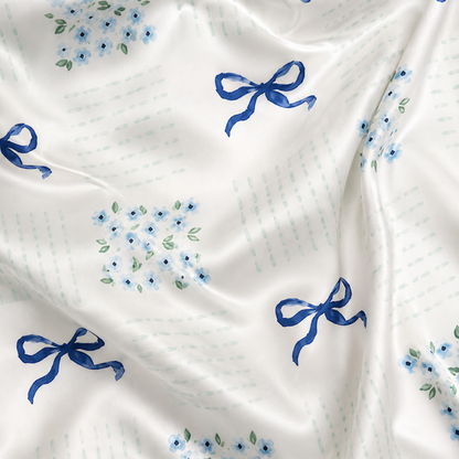 PJ-M254-Ribbon Print Satin Pajama Set, Matching Sleepwear and Cozy Loungewear Collection