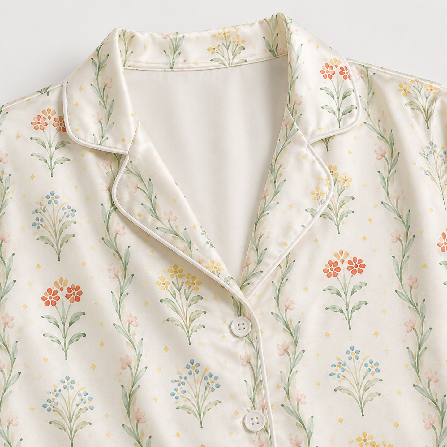 PJ-M255-Flower Pattern Satin Pajama Set, Soft Matching Sleepwear for Everyday Comfort