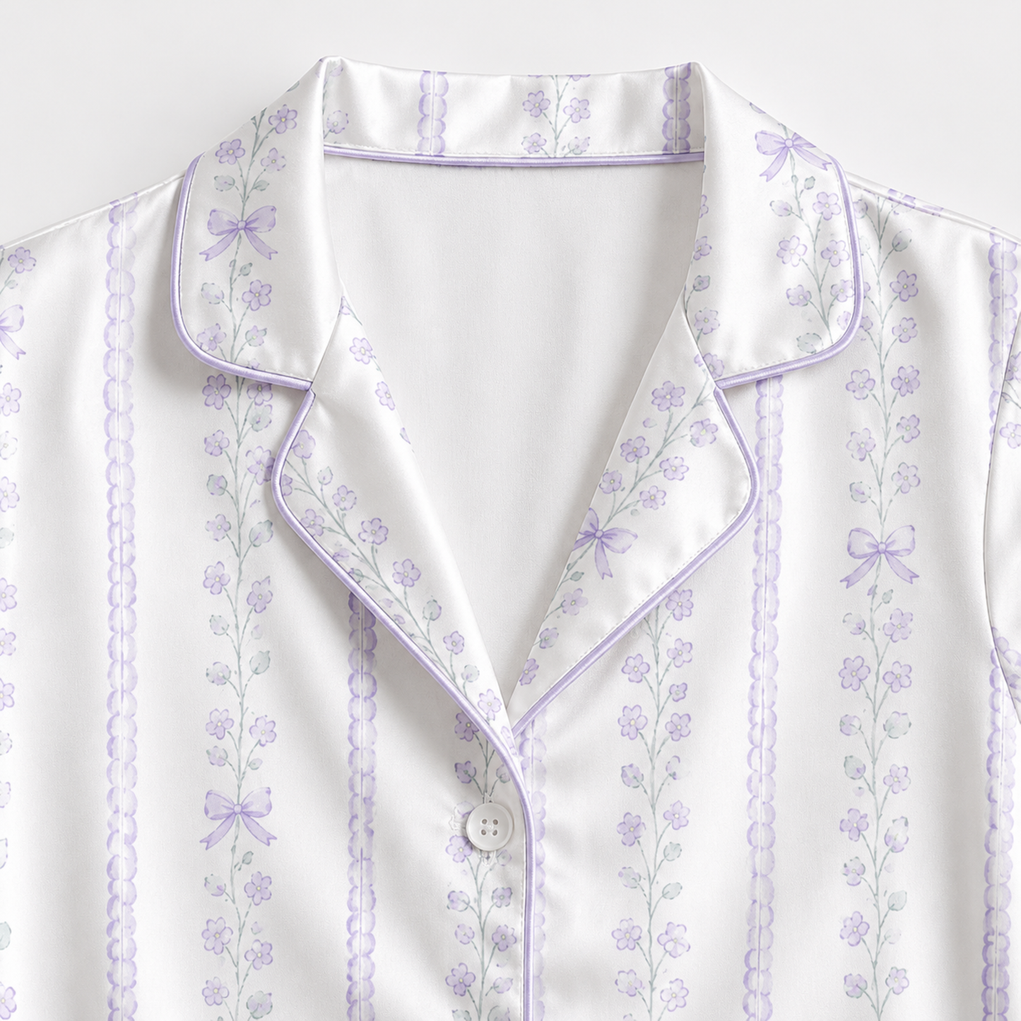 PJ-M256-Elegant Floral Satin Pajama Set, Comfortable Matching Nightwear and Loungewear