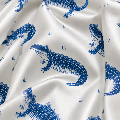 PJ-M259-Cute Crocodile Satin Pajama Set with Playful Reptile Pattern for Cozy Everyday Sleepwear