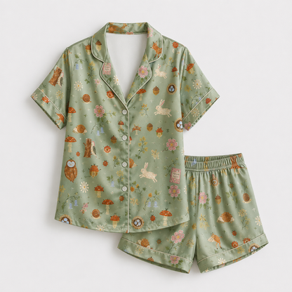 PJ-M263-Woodland Forest Animal Pajama Set Pattern Loungewear Sleepwear Collection Top Bottom Matching Clothing