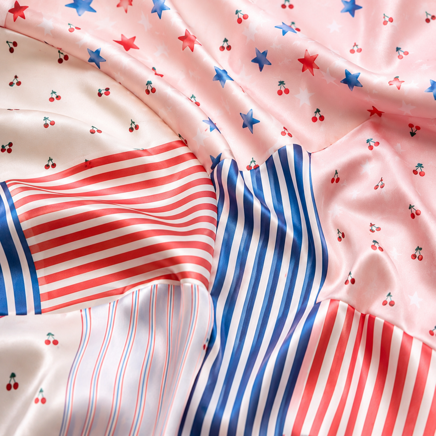 PJ-M267-Patriotic Stars & Stripes Satin Pajama Set with Americana Pattern for Fourth of July Celebrations and Festive Loungewear