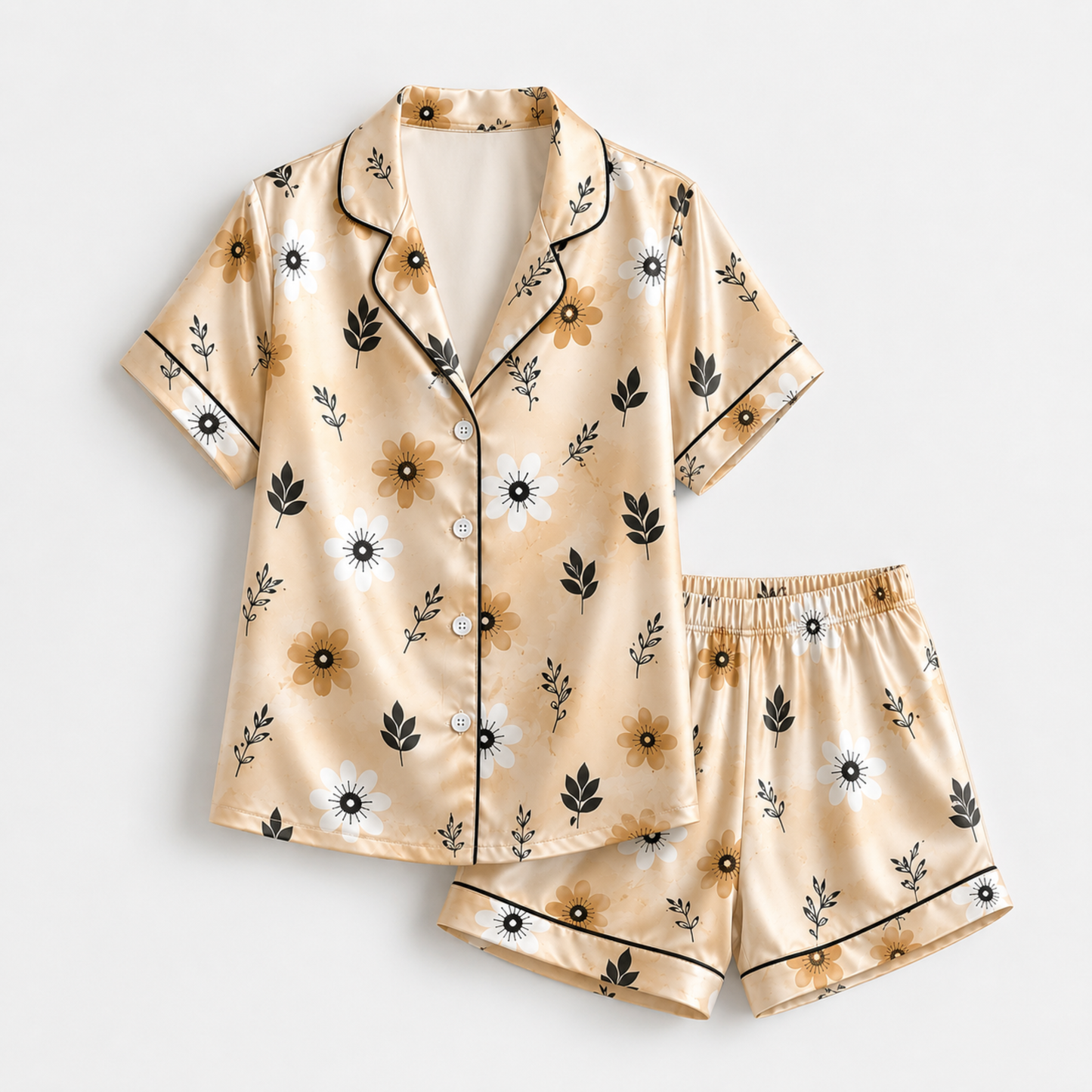 PJ-M271-Flower Floral Daisy Print Pajama Set with Relaxed Fit and Soft Everyday Comfort