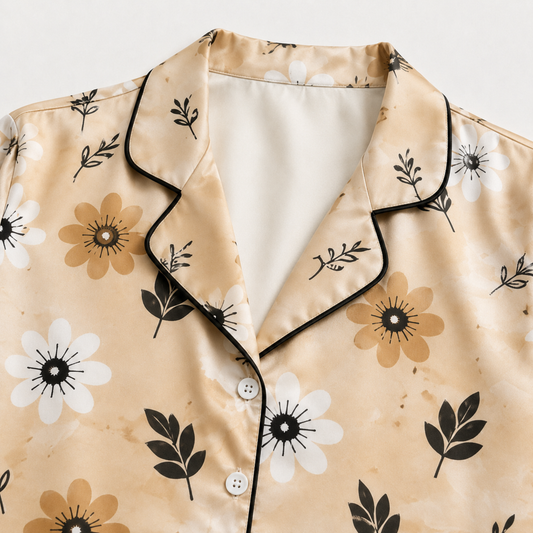 PJ-M271-Flower Floral Daisy Print Pajama Set with Relaxed Fit and Soft Everyday Comfort