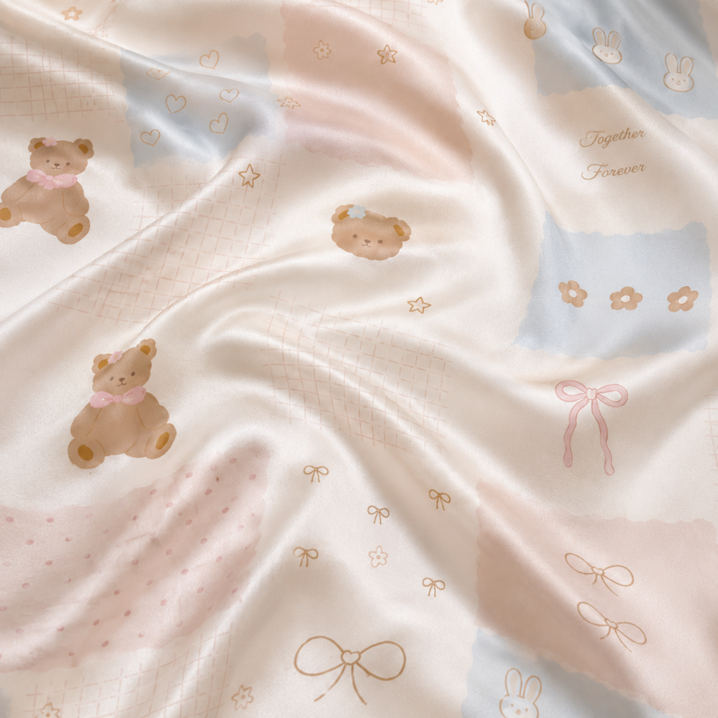 PJ-M274-Classic Ribbon Teddy Design Satin Pajama Set, Luxurious Matching Sleepwear Collection