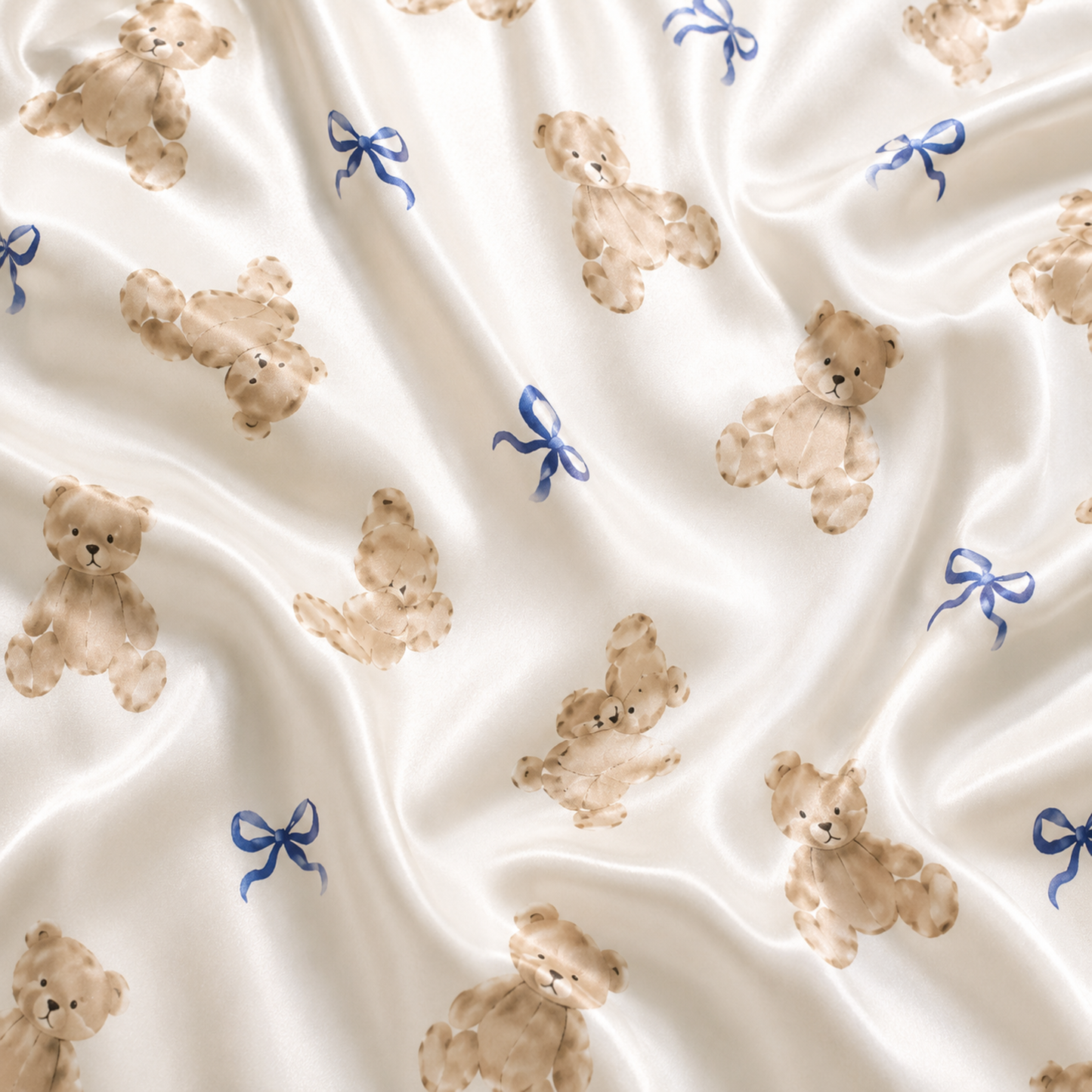 PJ-M276-Elegant Teddy Bear Ribbon Print Satin Pajama Set with Coordinated Lounge and Sleepwear