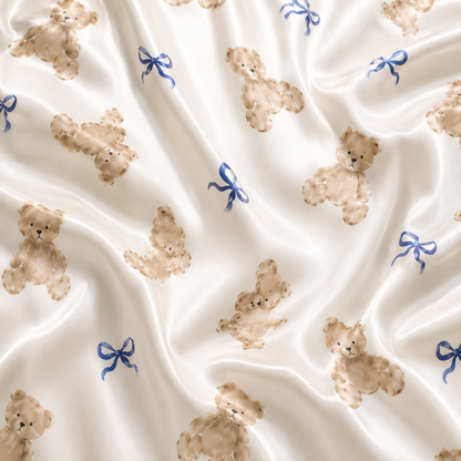 PJ-M276-Elegant Teddy Bear Ribbon Print Satin Pajama Set with Coordinated Lounge and Sleepwear