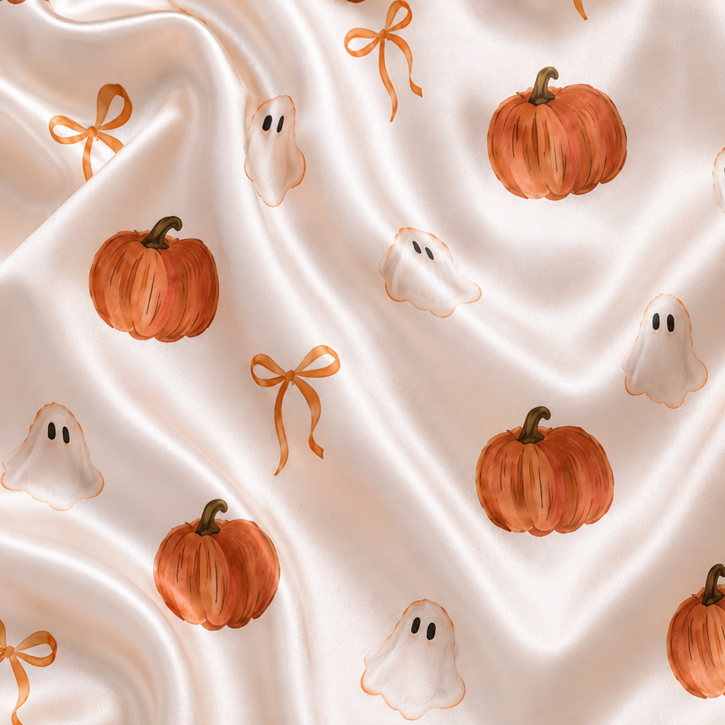 PJ-M279-Halloween Pumpkin Satin Pajama Set with Playful Autumn Pattern for Comfortable Matching Sleepwear