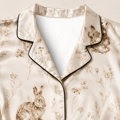 PJ-M280-Cute Rabbit Satin Pajama Set with Charming Cartoon Bunny Pattern for Cozy Everyday Sleepwear