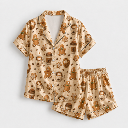 PJ-M281-Cute Coffee Cup Pattern Pajama Set with Comfortable Lounge Style