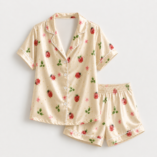 PJ-M283-Botanical Ladybugs Print Pajama Set with Relaxed Fit and Soft Everyday Comfort
