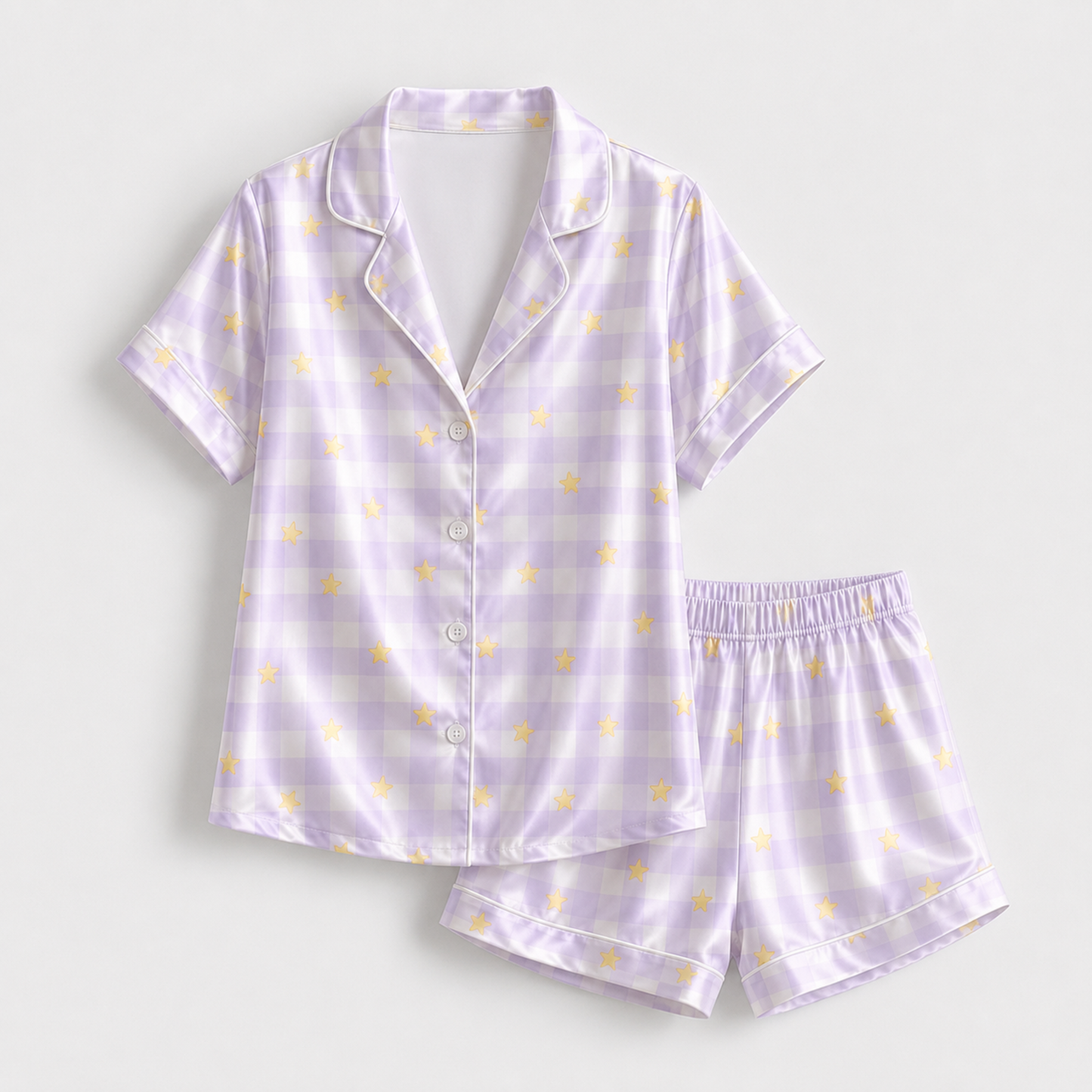 PJ-M284-Lavender Plaid Sleepwear with Star Pattern with Soft Breathable Fabric for Cozy Everyday Sleepwear