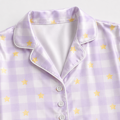 PJ-M284-Lavender Plaid Sleepwear with Star Pattern with Soft Breathable Fabric for Cozy Everyday Sleepwear
