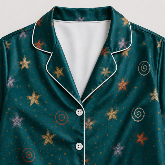 PJ-M286-Celestial Stars Satin Pajama Set, Matching Sleepwear and Cozy Loungewear Collection
