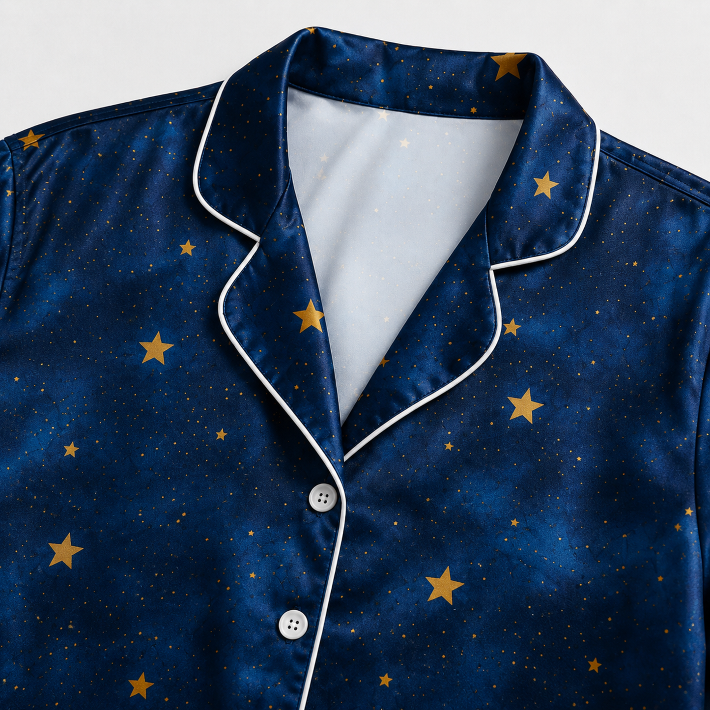 PJ-M287-Star Print Satin Pajama Set, Soft Matching Sleepwear for Everyday Comfort