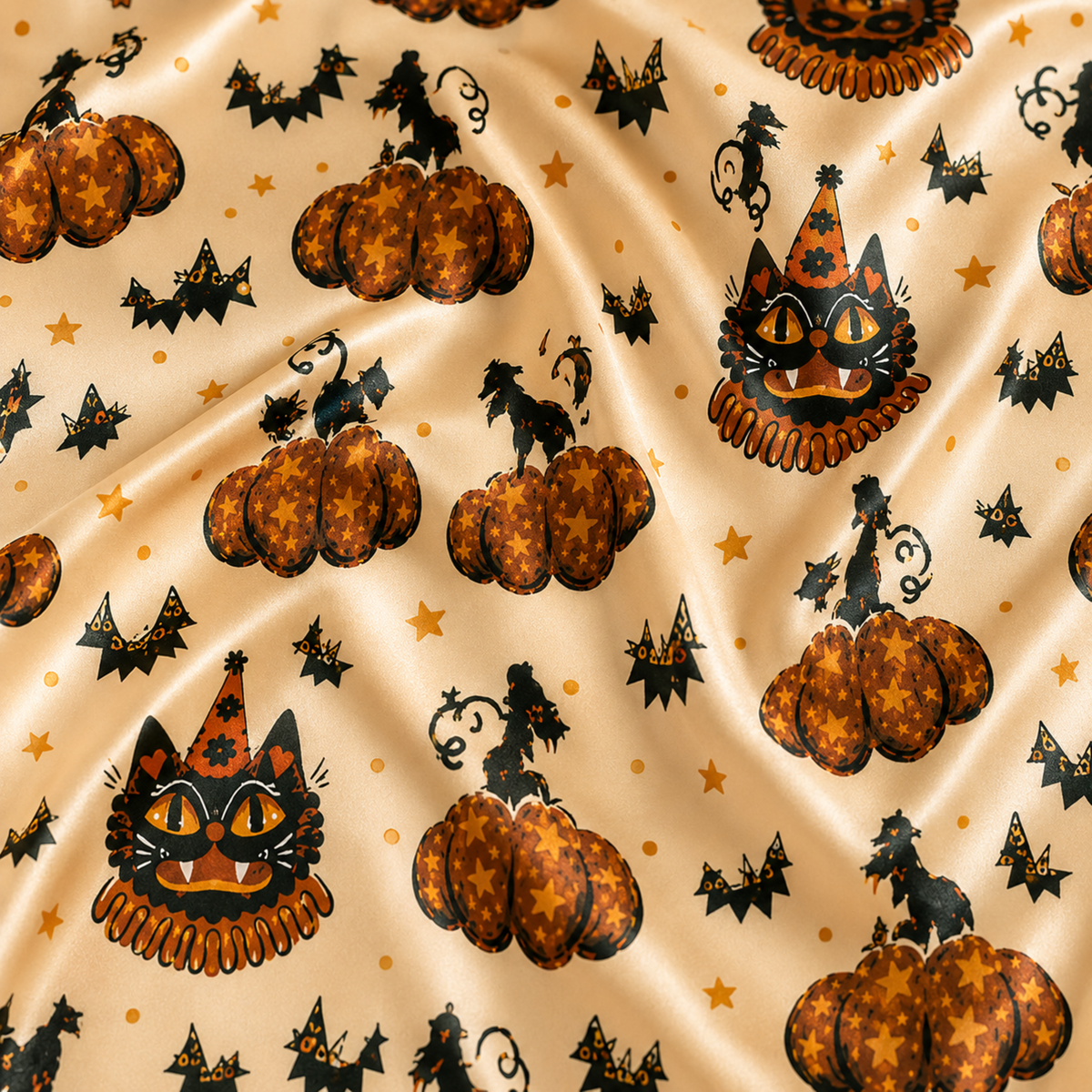 PJ-M289-Halloween Satin Pajama Set with Spooky Matching Lounge Outfit for Cozy Sleepwear