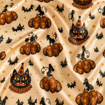 PJ-M289-Halloween Satin Pajama Set with Spooky Matching Lounge Outfit for Cozy Sleepwear