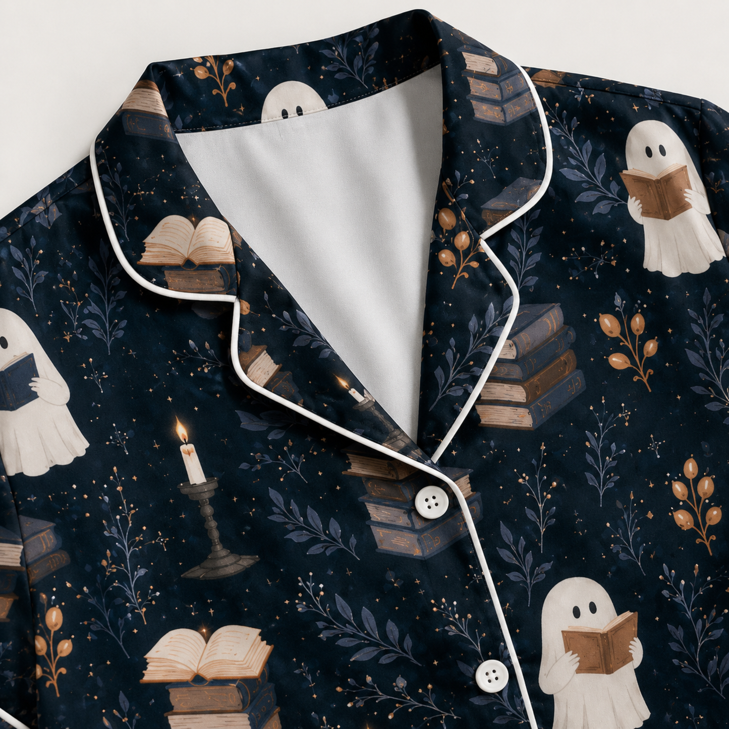 PJ-M290-Spooky Halloween Satin Pajama Set with Coordinated Lounge Sleepwear for Cozy Nights