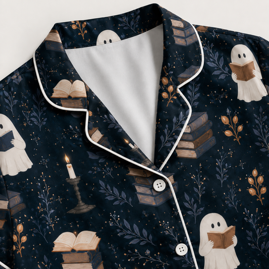 PJ-M290-Spooky Halloween Satin Pajama Set with Coordinated Lounge Sleepwear for Cozy Nights