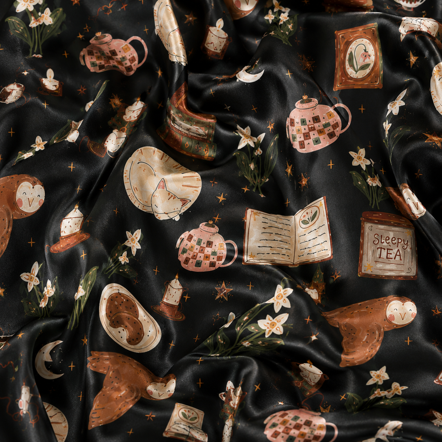 PJ-M291-Halloween Satin Pajama Set with Festive Seasonal Pattern for Cozy Lounge Sleepwear