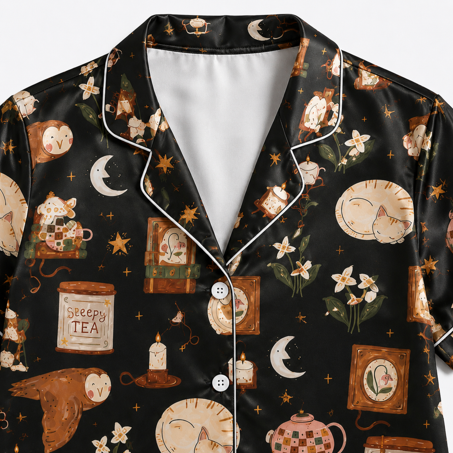 PJ-M291-Halloween Satin Pajama Set with Festive Seasonal Pattern for Cozy Lounge Sleepwear