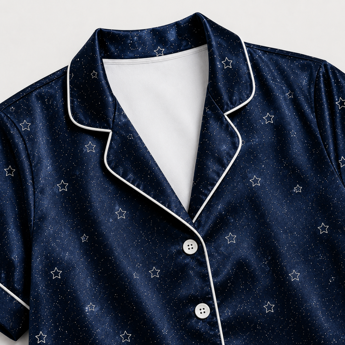 PJ-M293-Starry Night Satin Pajama Set, Luxurious Sleepwear with Celestial Inspired Pattern