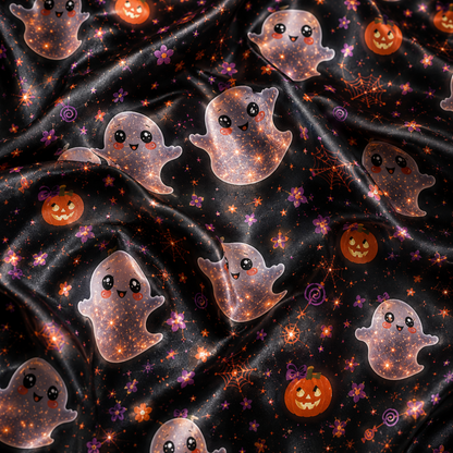PJ-M296-Holiday Theme Satin Pajama Set with Halloween Pattern, Soft Matching Sleepwear