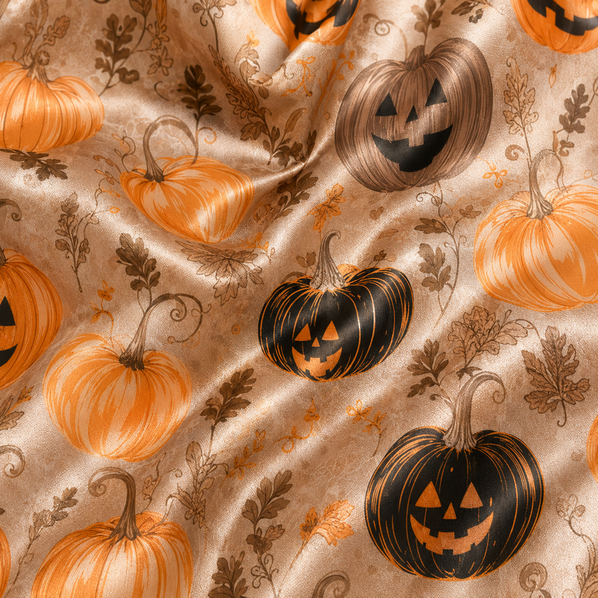 PJ-M300-Halloween Pattern Satin Pajama Set, Soft Matching Sleepwear for Everyday Comfort